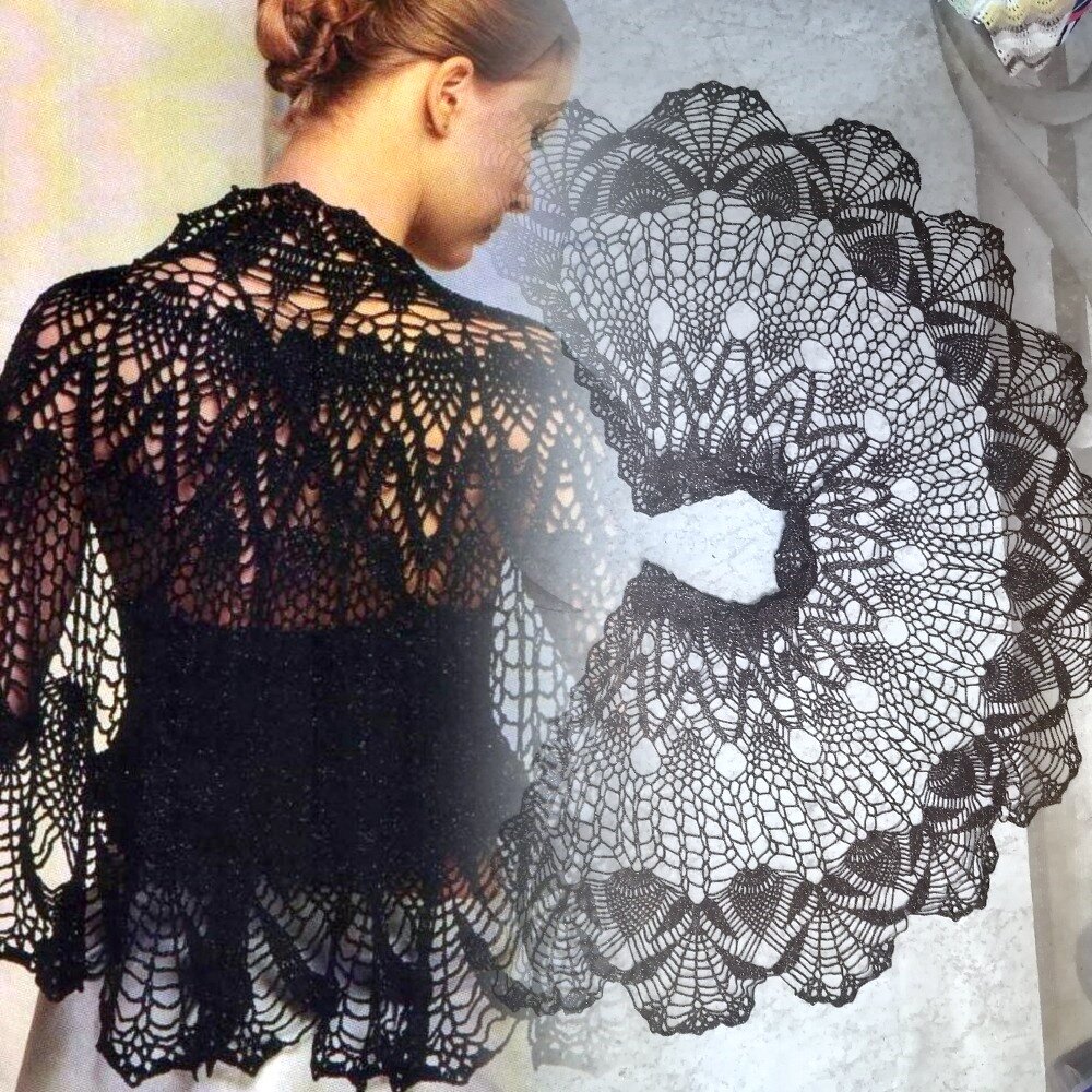 Модель автора Марины Архангельской, очень красивая и нежная шаль - пелерина, особенно хороша в черном цвете