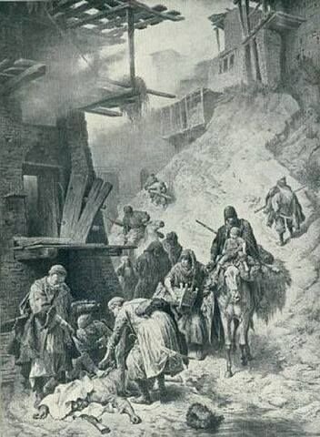 Грабеж лезгинского аула. Гравюра XIX в.