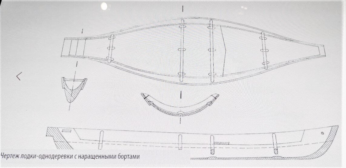 Чертеж лодки-однодеревки с наращенными бортами