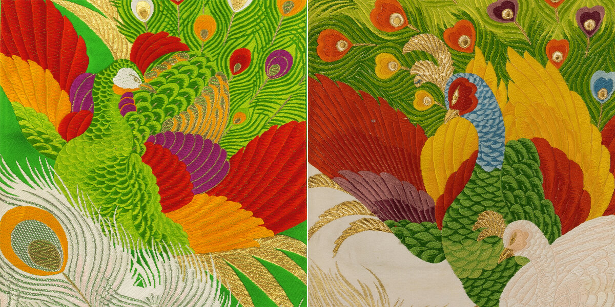 Пояса оби с изображением павлинов. Вт. пол. XX в. Коллекция Натальи Бакиной.  