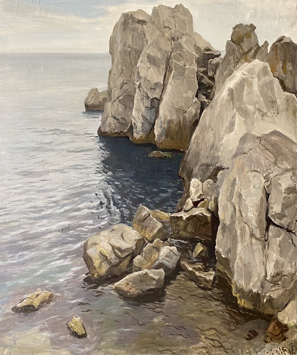 Борис Семёнов. Море и скалы. 1987 год. Холст, масло. 143х120. Собрание МВЦ «Петербургский художник»