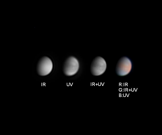 Сравнение видимости деталей на Венере в разных диапазонах и совмещение этих  диапазонов.