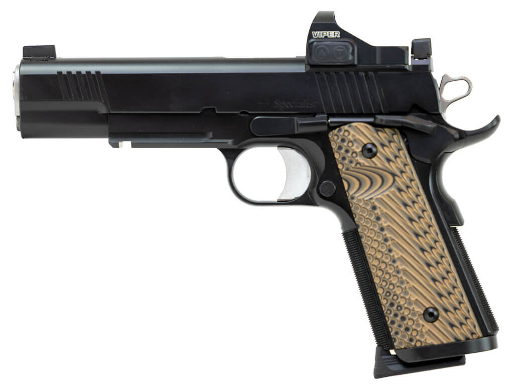 [caption id="attachment_60551" align="aligncenter" width="1024"] Пистолет Dan Wesson 1911 Specialist Black Optics Ready .45 ACP оснащён лёгким скелетонизированным курком и классическим спусоквым крючком[/caption]