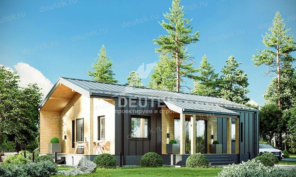 Проект одноэтажного дома 104 м2 из каркаса с кабинетом и террасой - LK-125