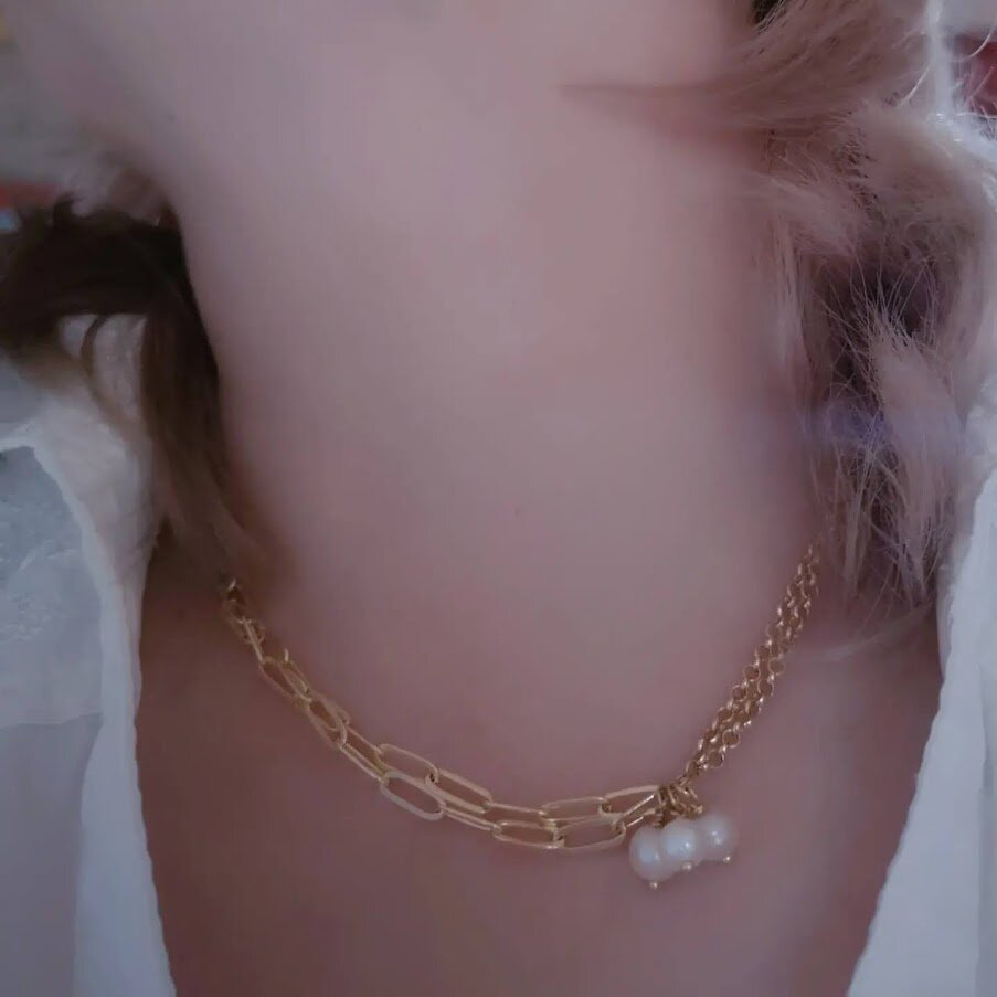 Чокер с жемчугом из комбинированных цепей (интернет-магазин iamay_jewelry)