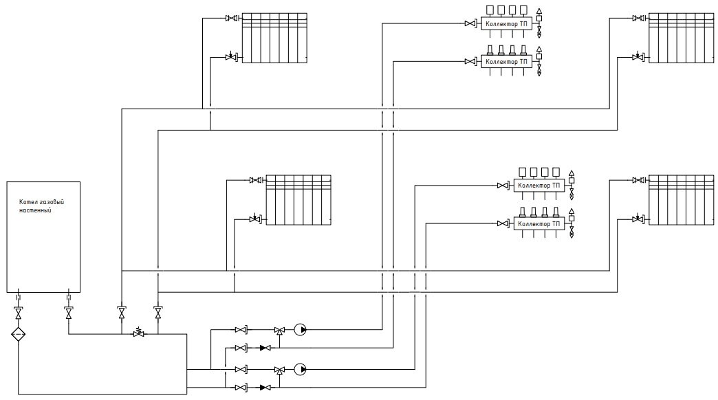 Подключение теплого пола к батарее. Подключение теплого пола в настенному котлу. Подключение теплого пола и радиаторов к одному котлу отопления. Установка дополнительного циркуляционного насоса к настенному котлу.