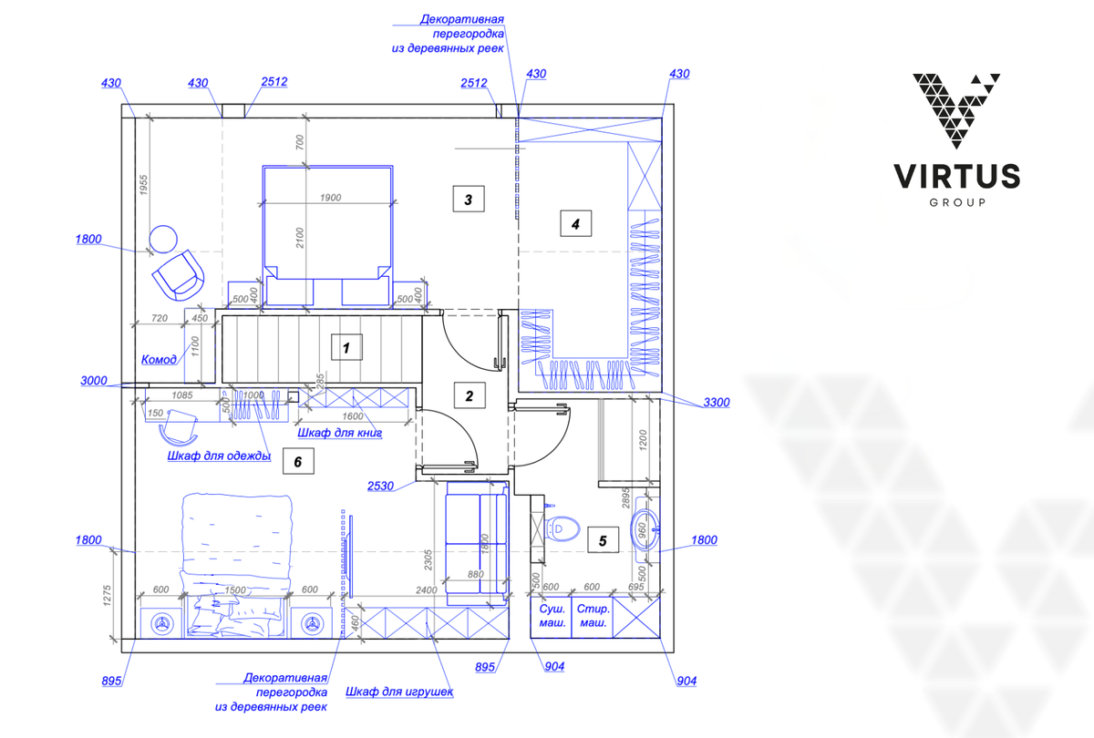 План мансарды с расстановкой мебели