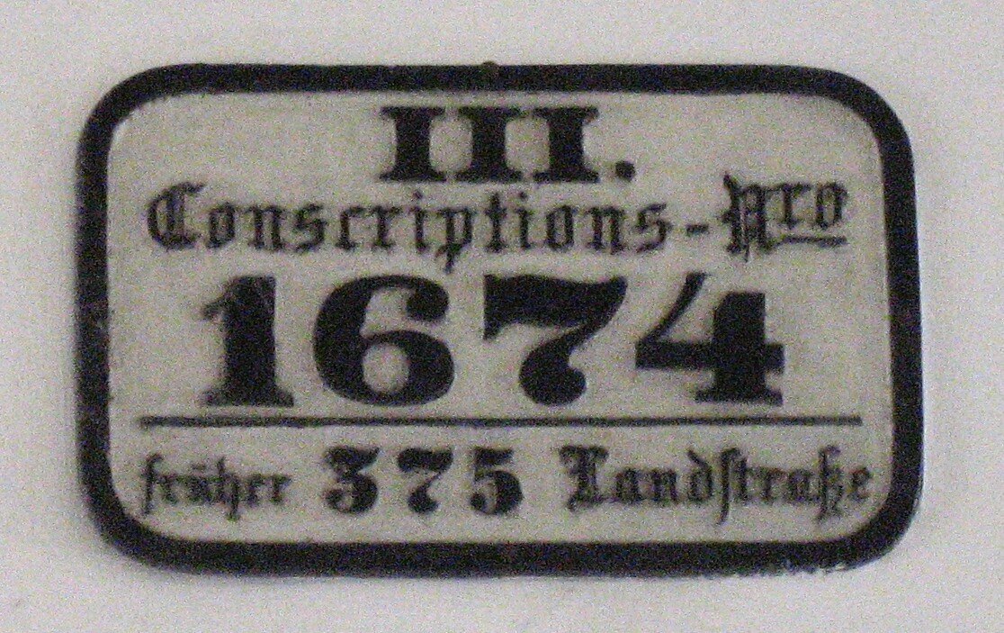 Вывеска 1884 г. в доме на Унгаргассе 27. (Район Вены - Ландштрассе ), Призывов нет. 1674 