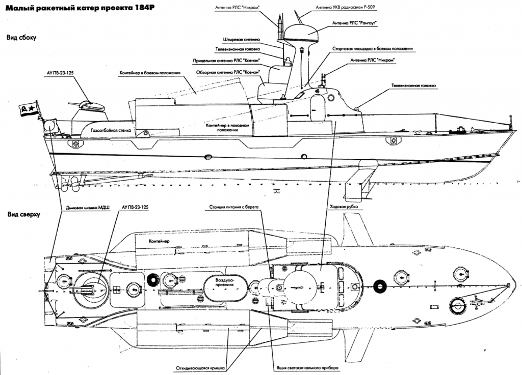 Проекция малого ракетного катера проекта 164Р
