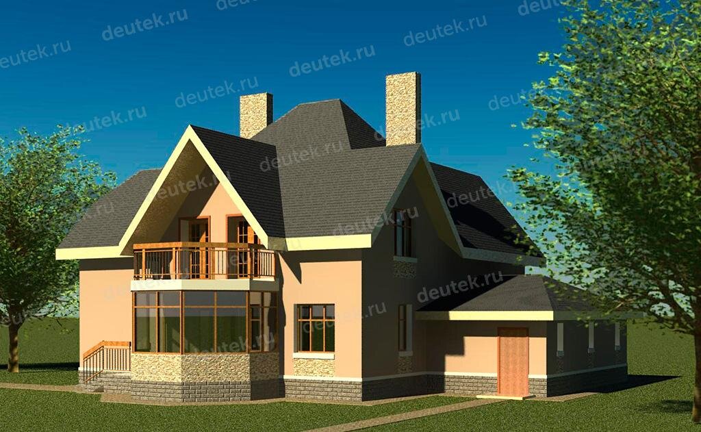 Проект дома 227 м2 с гаражом, верандой, балконом и кабинетом - DT0602