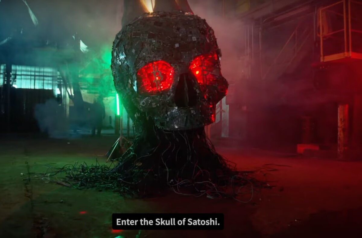    Скульптура под названием «Череп Сатоши»