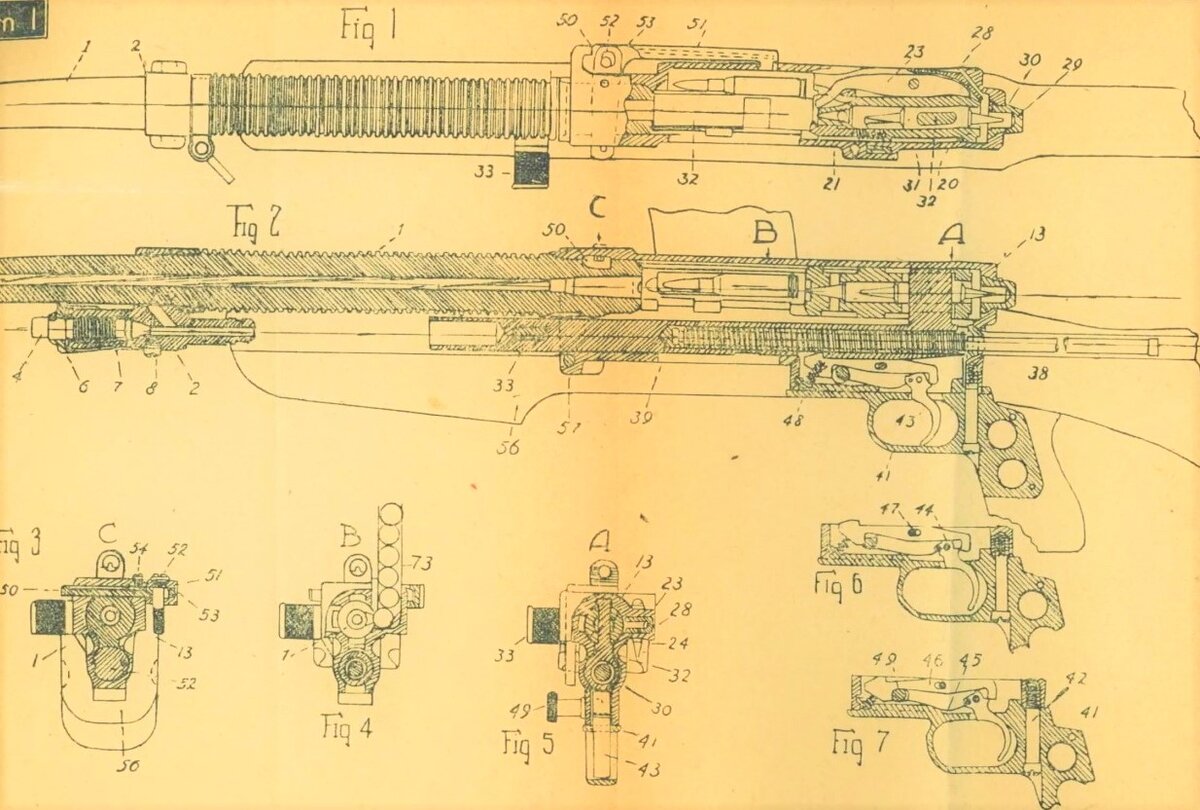 Схема пулемета Мендозы. Рисунок из Наставления к пулемету.