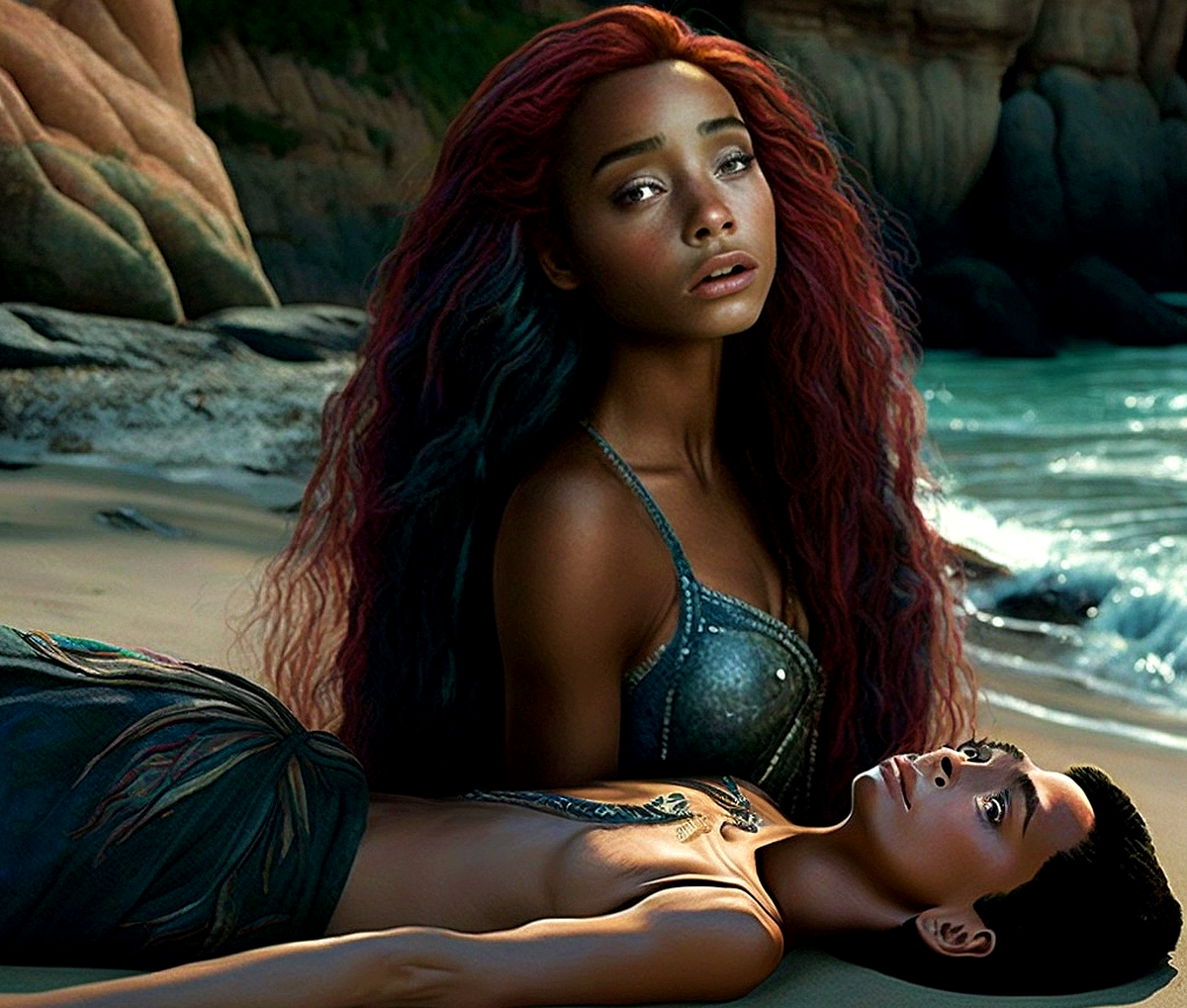 Чернокожая русалочка и её сказочный принц. Взгляд нейросети Midjourney на диснеевский ремейк