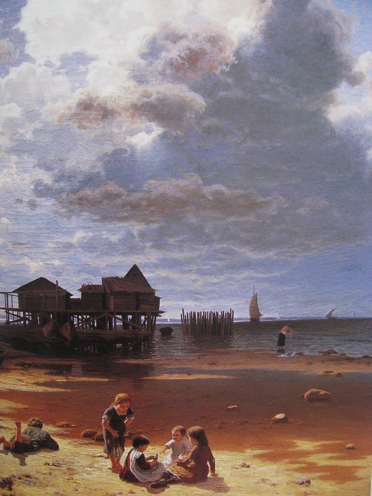 "Тони в конце Большого проспекта Васильевского острова в Петербурге", фрагмент, 1888. Подобных работ у художника будет несколько. Тони - избы рыболовов на Финском заливе