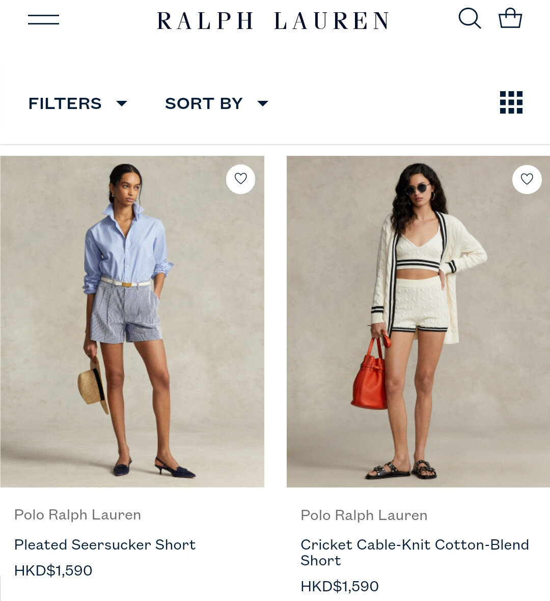 Стоимость шорт Ralph Lauren на официальном сайте бренда.