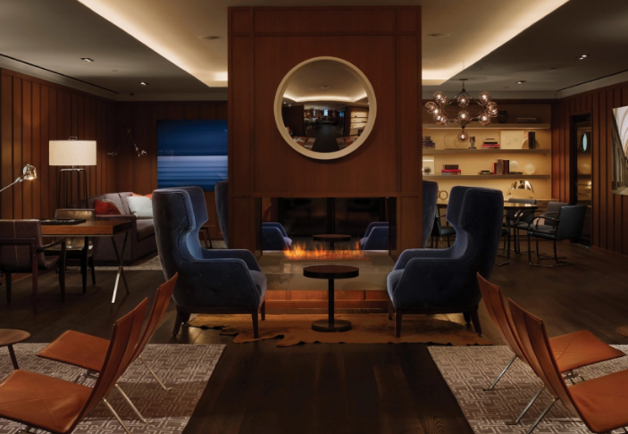 сквозной биокамин встраиваемый в интерьере