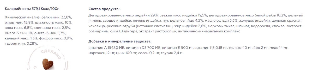 Состав Корма для кошек Lapico Advanced с индейкой