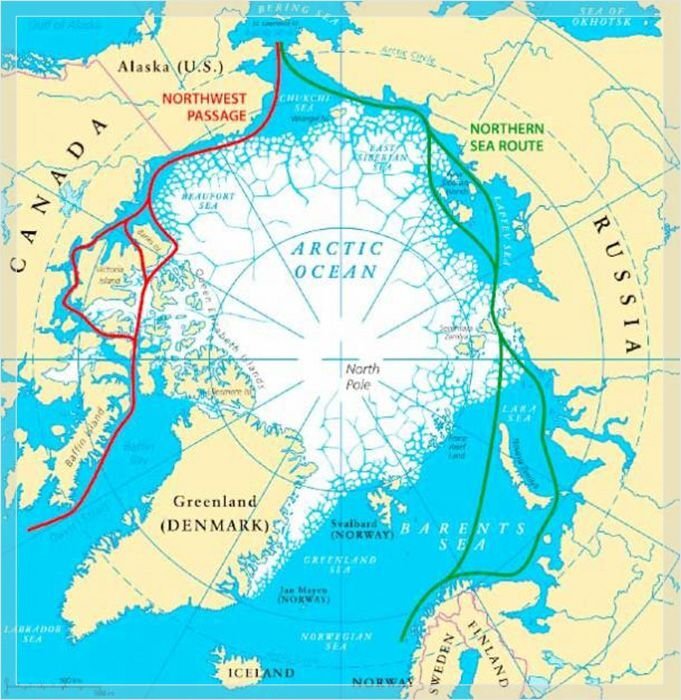      Маршрут "Октавиуса" по Северо-Западному проходу указан красным цветом. Изображение из открытого источника