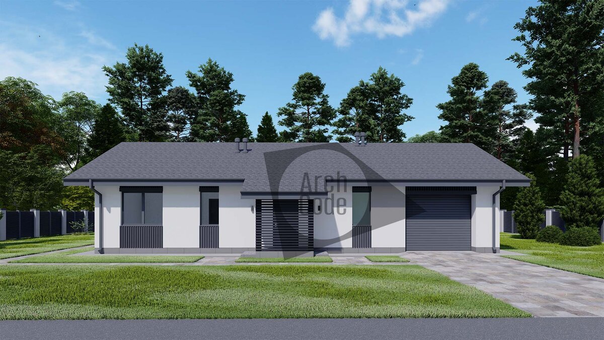 проект одноэтажного дома с тремя спальнями и гаражом