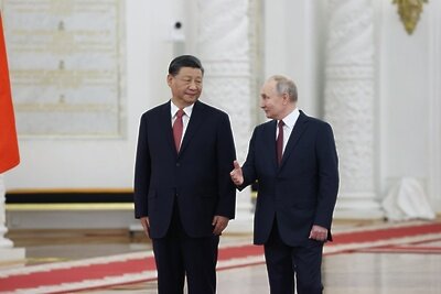    Президент РФ Владимир Путин и председатель КНР Си Цзиньпин во время встречи в Москве ©Сергей Карпухин РИА Новости