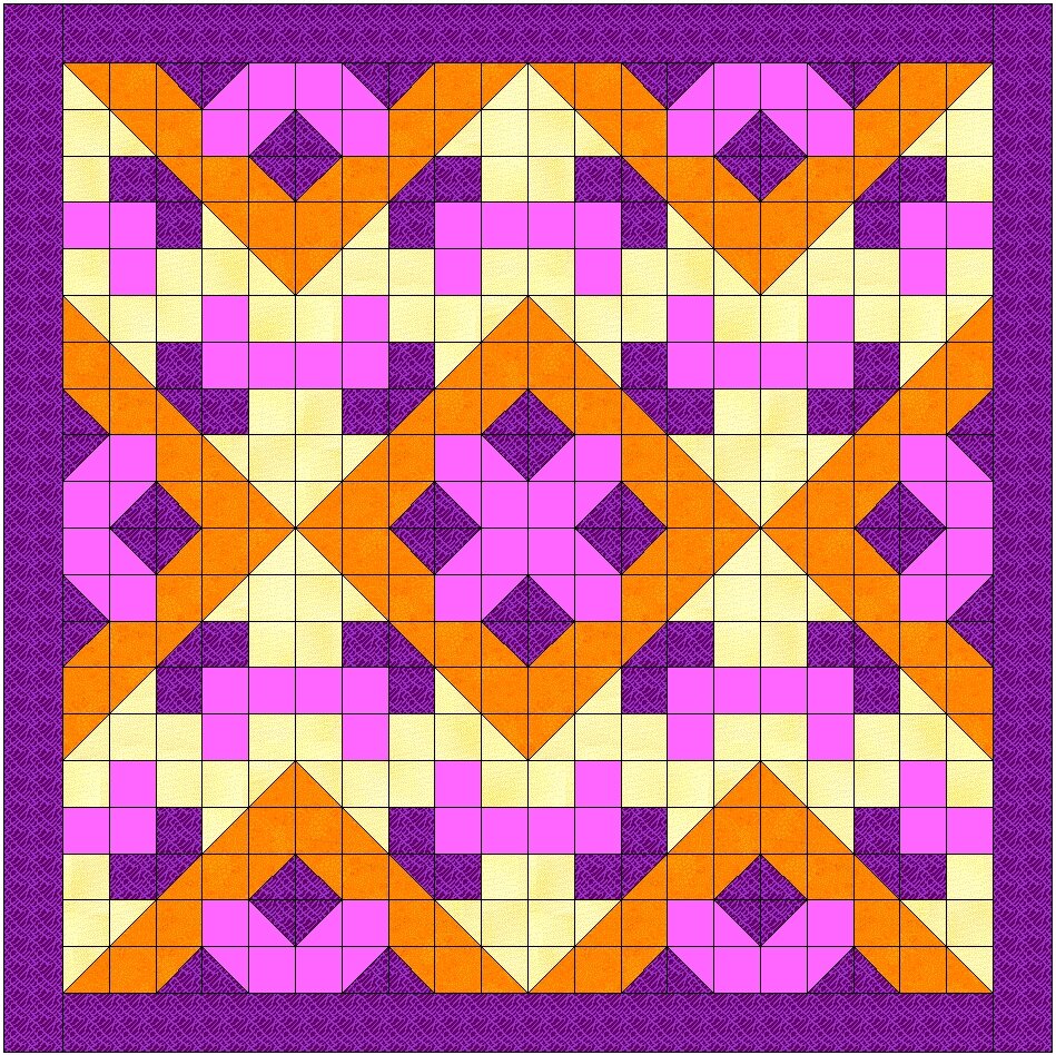 Вариант 14 Проект лоскутного одеяла в стиле пэчворк 4х4 блока В карусели другие цвета бордюра