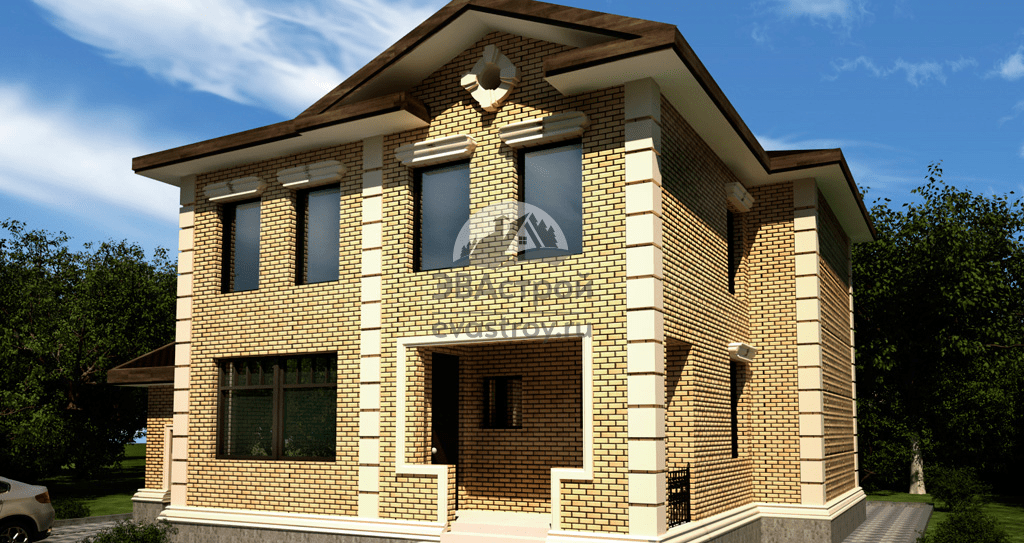 Проект двухэтажного дома 228 м2 из керамоблока с гаражом и эркером - 101-58