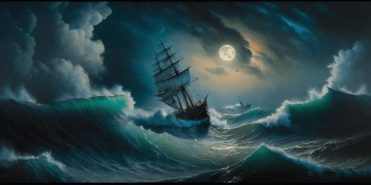  , Ivan Aivazovsky: A dramatic seascape with turbulent waves under a moonlit sky