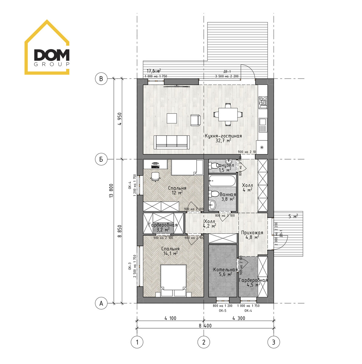 Проект одноэтажного дома 90 м2 с планировкой | Dom Group | Дзен