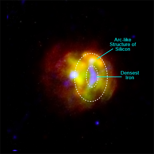 Остаток сверхновой G344.7-0.1. Источник: X-ray: NASA/CXC/Tokyo Univ. of Science/K. Fukushima, et al.; IR: NASA/JPL/Spitzer; Radio: CSIRO/ATNF/ATCA 