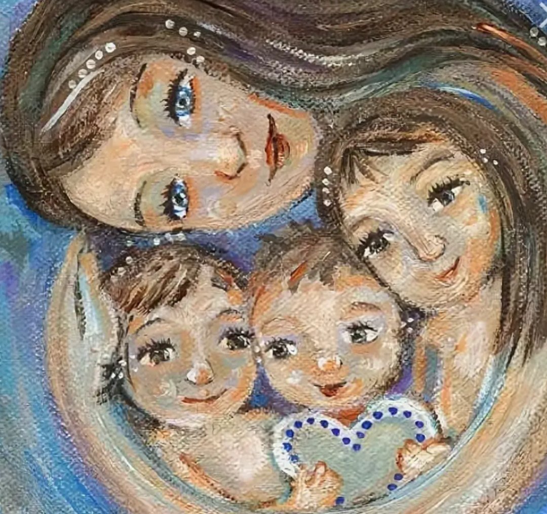 Рисунок мама и трое детей