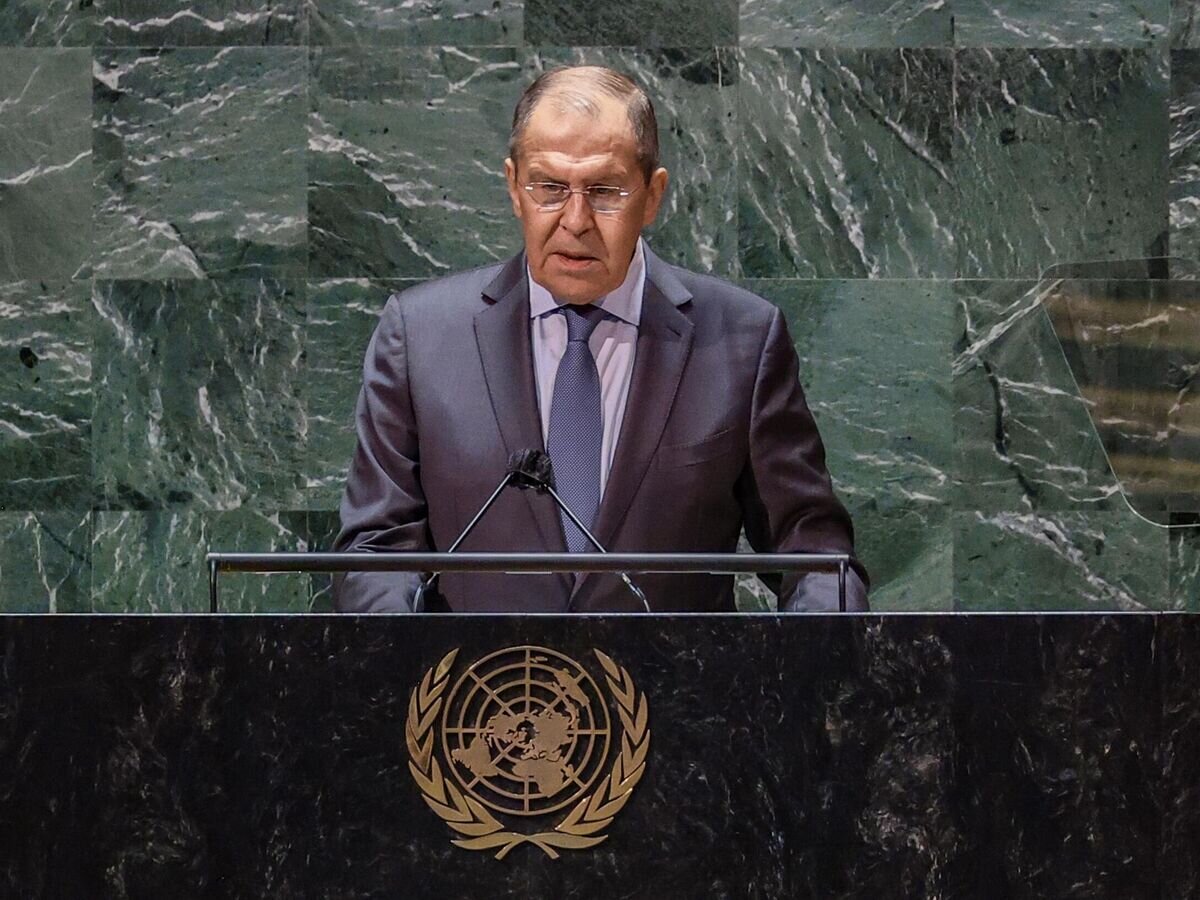    Министр иностранных дел РФ Сергей Лавров во время выступления на общеполитической дискуссиии в рамках 76-й сессии Генеральной Ассамблеи Организации Объединенных Наций (ООН) в Нью-Йорке© РИА Новости / Пресс-служба МИД Российской Федерации
