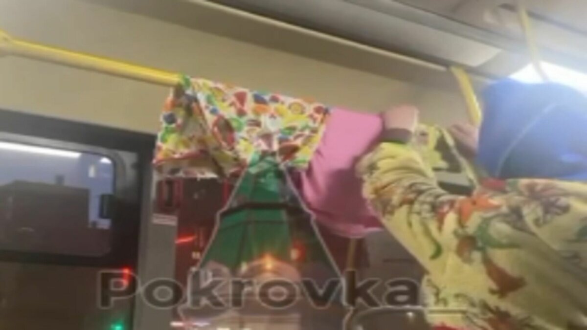     В соцсетях появилось видео, как пассажирка автобуса развешивала вещи на поручни. Она была в халате и с полотенцем на голове.