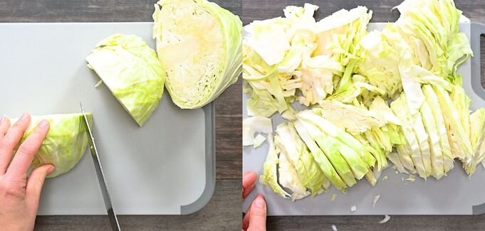 Шинкуем молодую капусту тонкими ломтиками   Фото: cooktoria.com