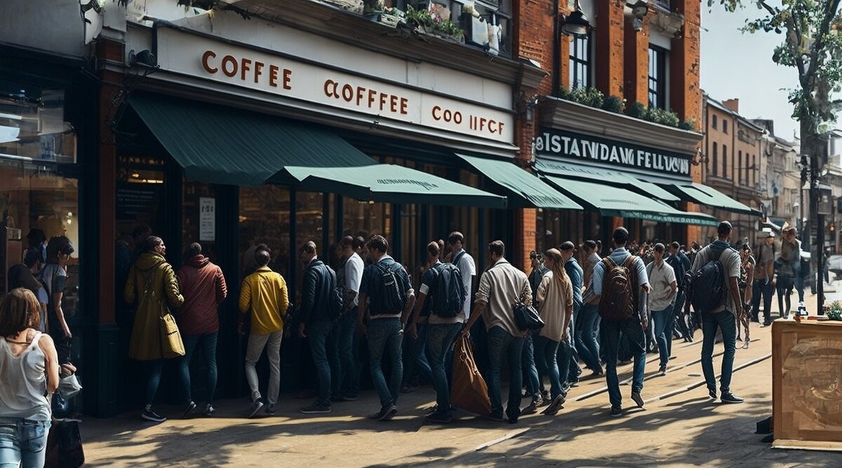 Очередь возле кафе