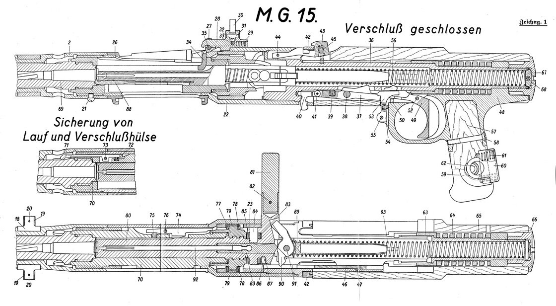 Схема пулемета MG 15. Рисунок из Наставления.