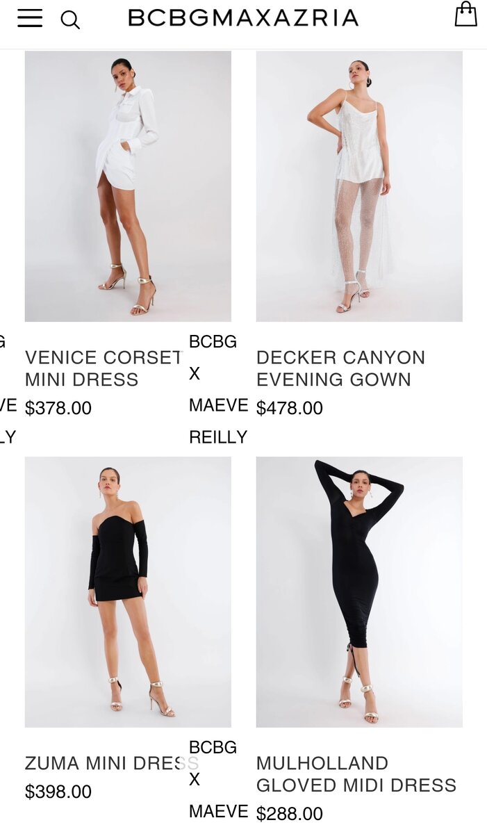 Стоимость платьев BCBG Maxazria на официальном сайте бренда.