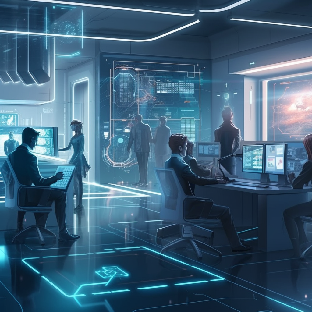 Офис в ближайшем будущем, by Midjourney