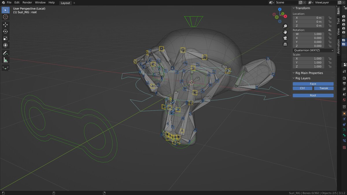 Лицевой (старого образца) Rigify риг и метариг на Сюзанне