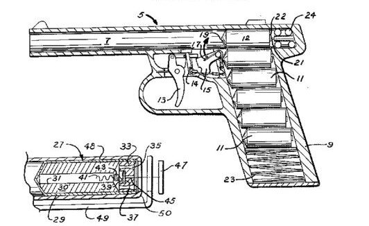 Схема пистолета Гироджет. Рисунок из патента.
