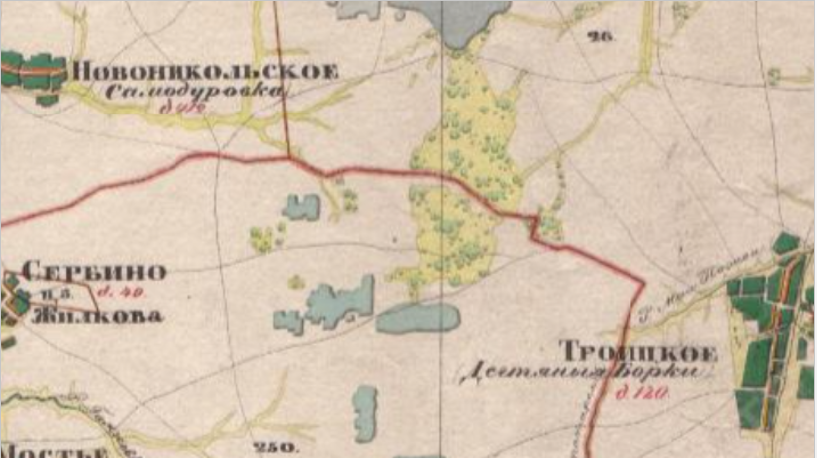 Фрагмент карты Рязанской губернии 1850 года.