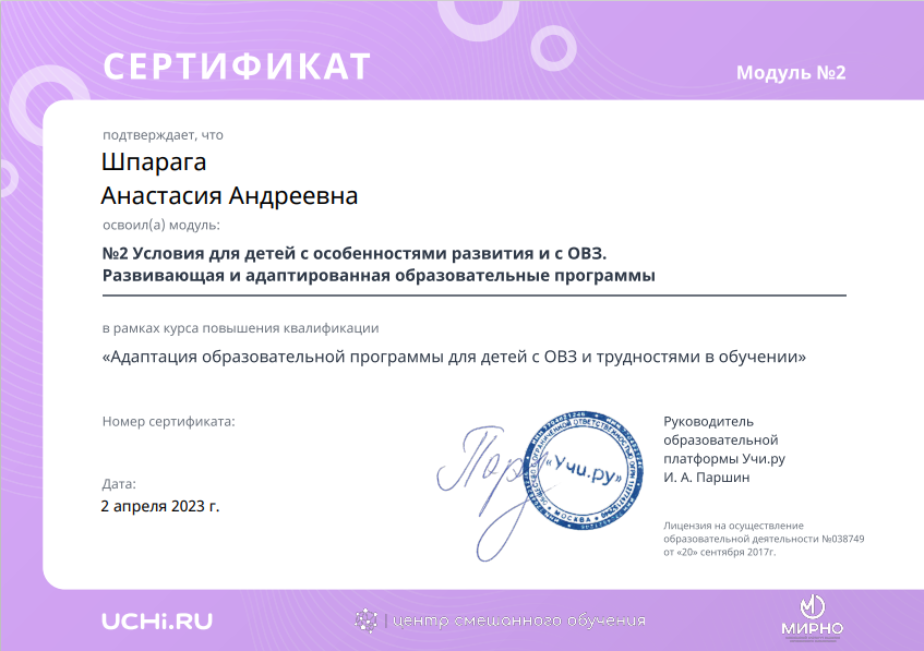 Условия обучения для детей с особенностями развития и с ОВЗ. Развивающая и адаптированная образовательные программы