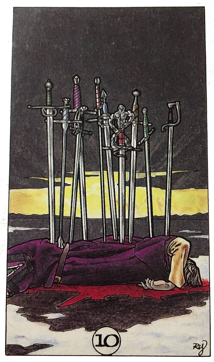 10 мечей уэйт. карта 10 мечей. десять мечей таро. карта таро 10 мечей. десятка мечей мысли.