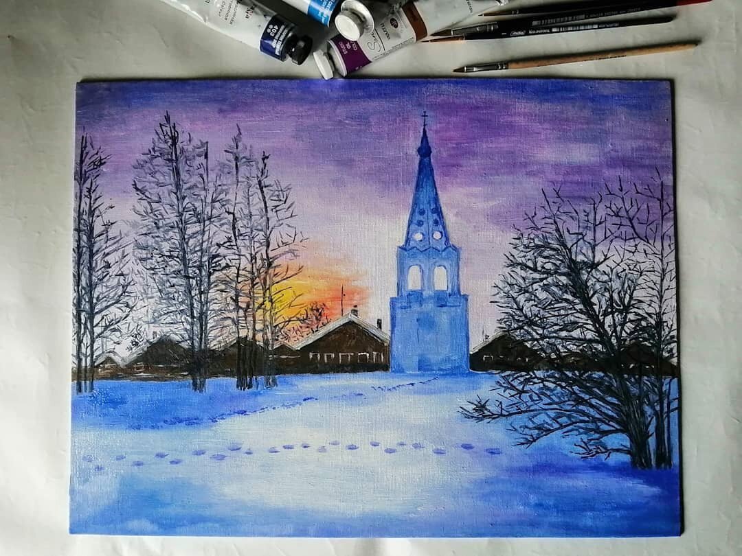 Бежецк Тверской области, колокольня Введенского монастыря. Холст на картоне, масло. 