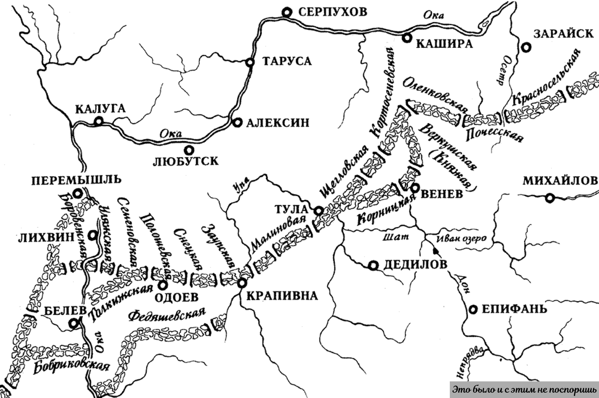 Карта-схема Засечной Черты тех лихих времен. Изображение взято из https://clck.ru/33eykR 