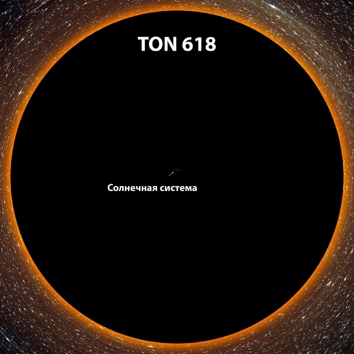 Солнечная система по сравнению с TON 618.
