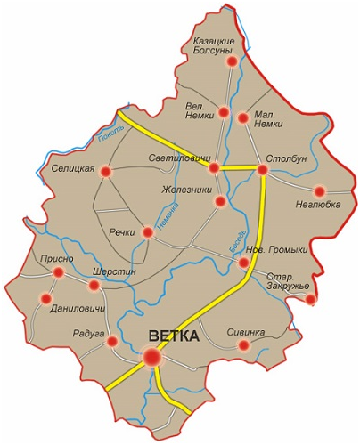 Гомельская обл. Карта Ветковского района Гомельской области. Ветковский район на карте Беларуси. Карта Ветковского р-на Гомельской обл.. Деревни Ветковского района Гомельской области.