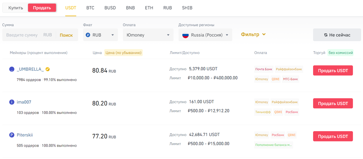 Выставим объявление по курсу 80 рублей за 1 USDT. Нам не обязательно стоять перыми