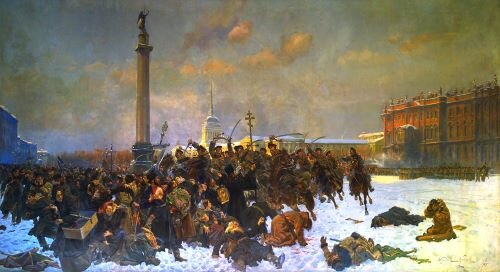 Кровавое воскресение, 9 января 1905 года. Были расстреляны мирные люди, которые пошли к  царю Николаю II c петицией (прошениями) и иконами. 