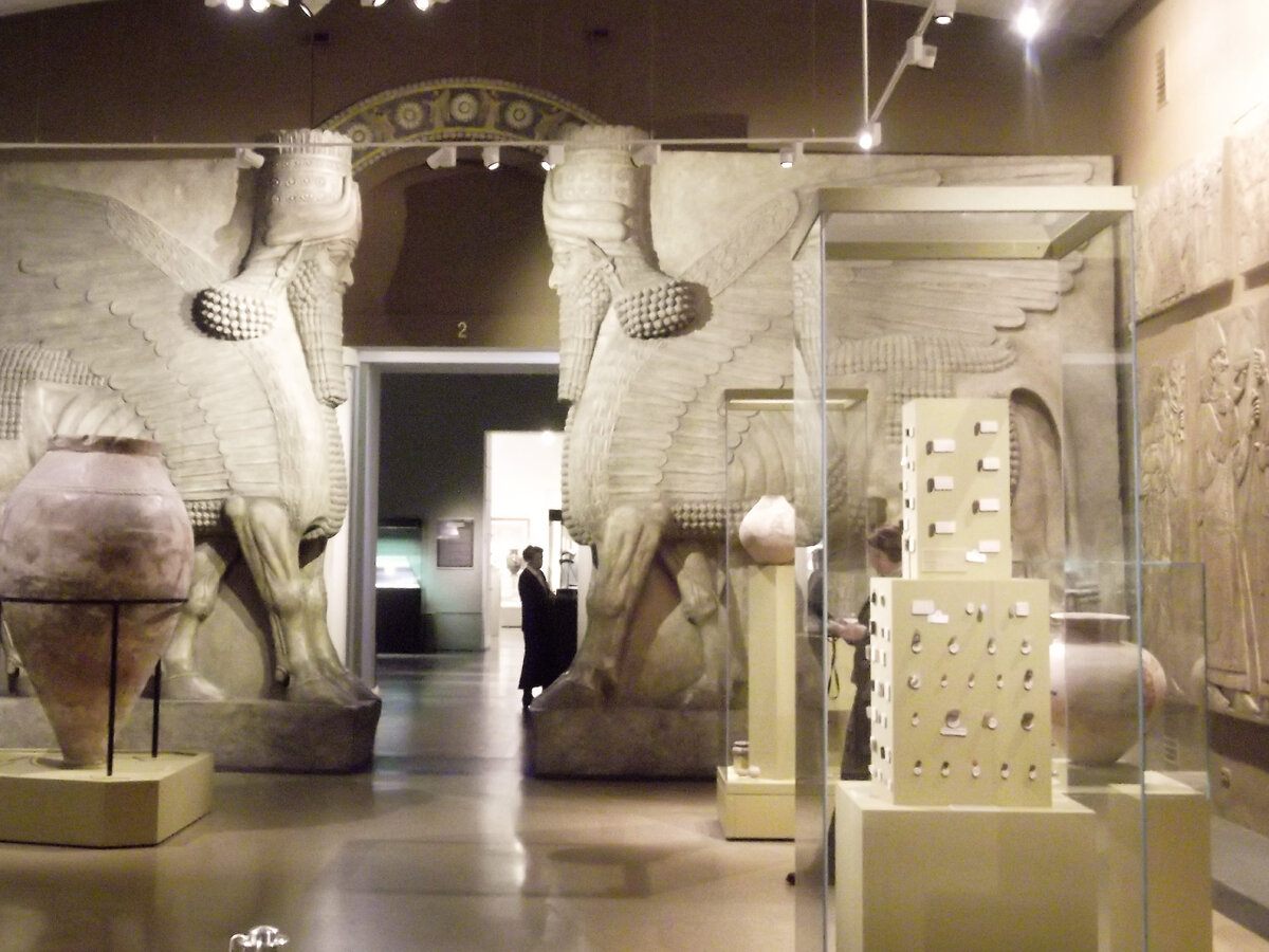 Фото автора. Шеду (крылатые быки) стояли у дворца Саргона II в городе Дур-Шаррукине (ныне Хорсабад в Ираке). Слепки.