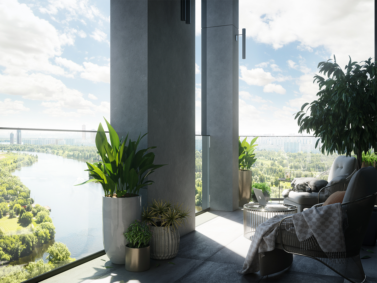 С террас на верхних этажах открываются виды на акваторию Москвы-реки.